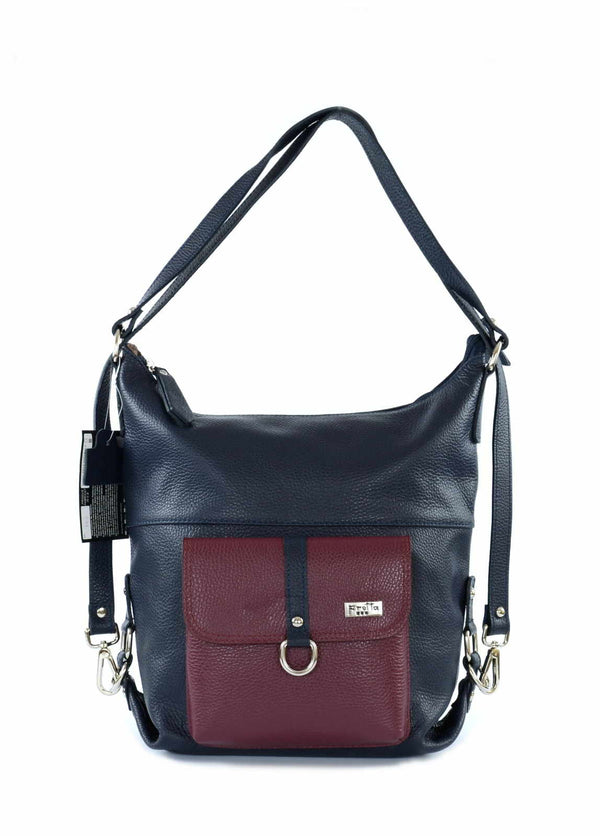 Geanta-Rucksack Leather, Model Pretta- 160 Blue- Burgundy