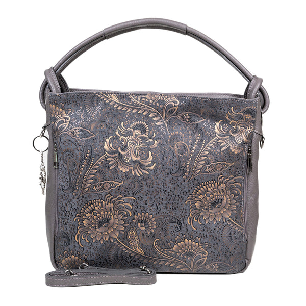 Leather Bag 097 Floral Grey
