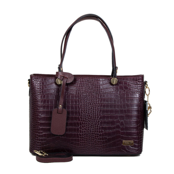 Valódi bőrtáska, Pretta 8154 – bordó, kroko mintás