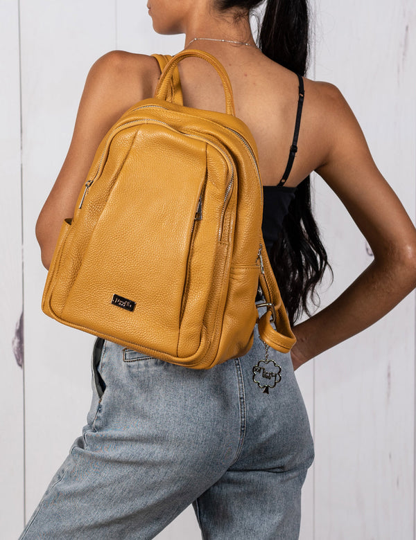 Hátizsák valódi bőrből, Pretta modell -868 Mustársárga
