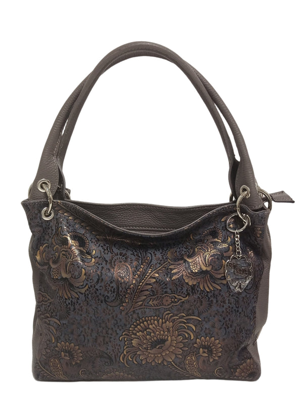 Leather Bag, Pretta-9100 Model Smoky Gray Floral