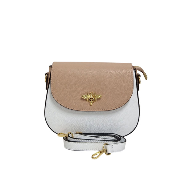 Bőrtáska, Postás típus, Pretta-185 modell Többszínű Fehér-Púder