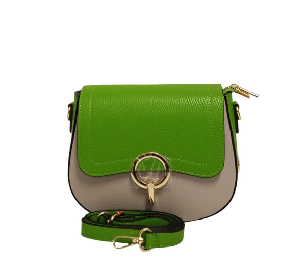 Bőrtáska, Postás típus, Pretta-183 modell Többszínű Zöld-Bézs