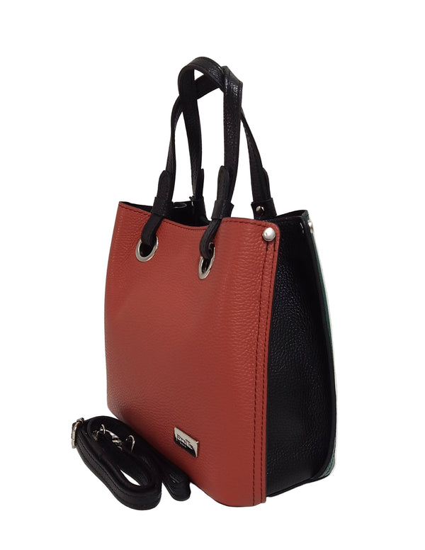 Bőrtáska, 2 OLDALÚ, Pretta modell - 2401 Tégla - Fekete - Zöld