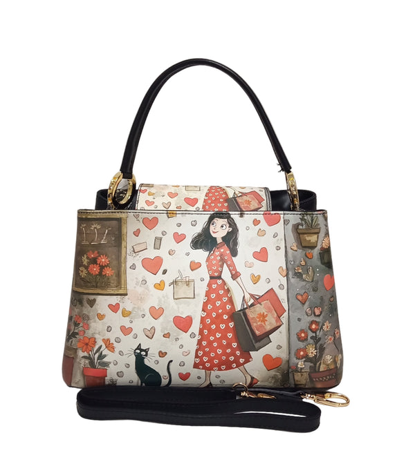 Valódi bőrtáska, Pretta 3555 – többszínű, női figurás