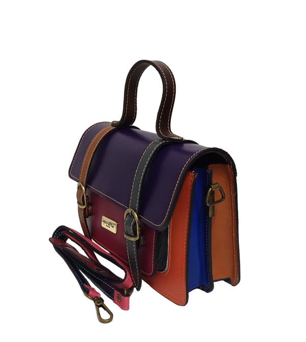 Mini, EGYEDI valódi bőrtáska, Pretta – többszínű lila