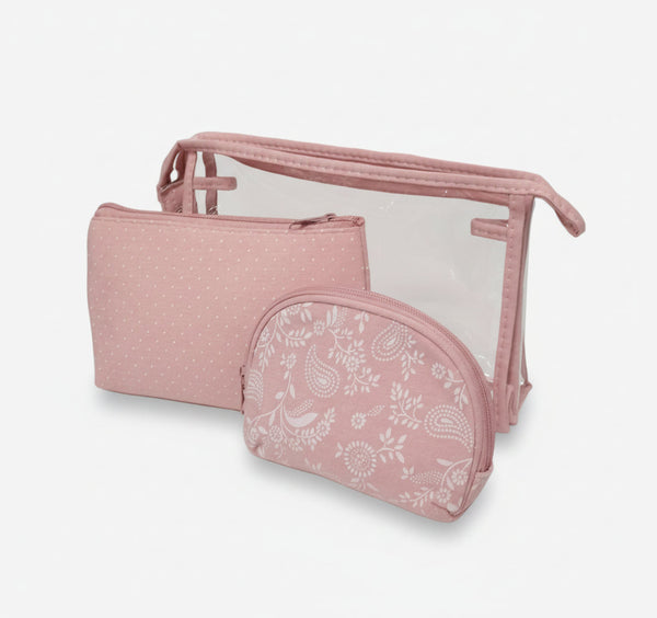 Szett kozmetika (3 az 1-ben) - textil/PVC - rózsaszín virág