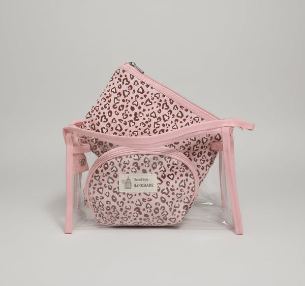 Szett kozmetika (3 az 1-ben) - textil/PVC - rózsaszín mintás