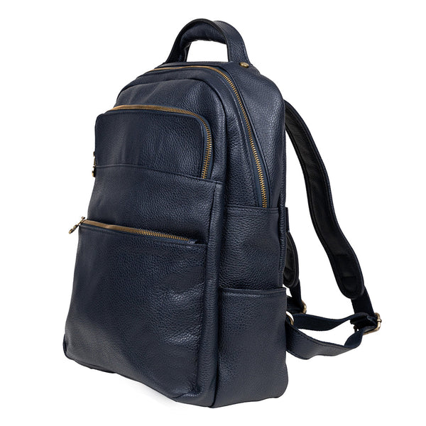Men's Backpack Made of Natural Leather - Pretta 500 Navy Blue
